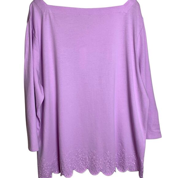 Chico's Top NWT Size 4 (2X) Eyelet 3/4 Sleeve Square Neck Scalloped Orchid - Picture 3 of 7